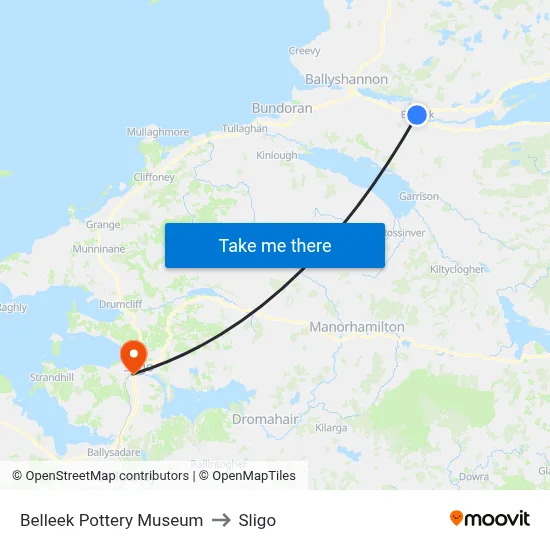 Belleek Pottery Museum to Sligo map