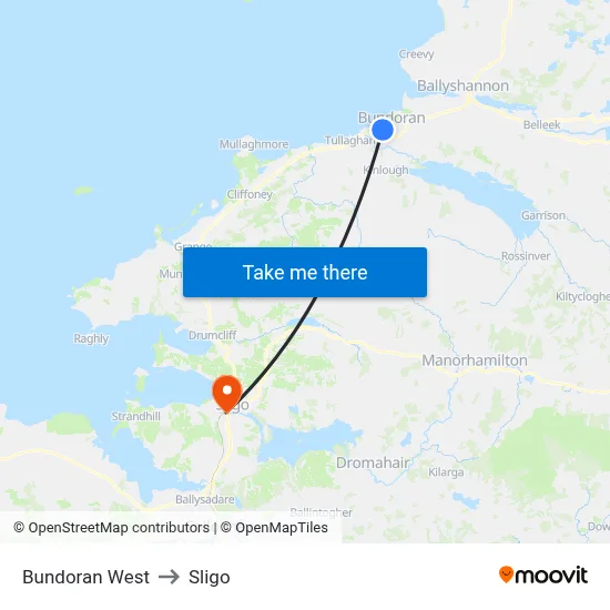 Bundoran West to Sligo map