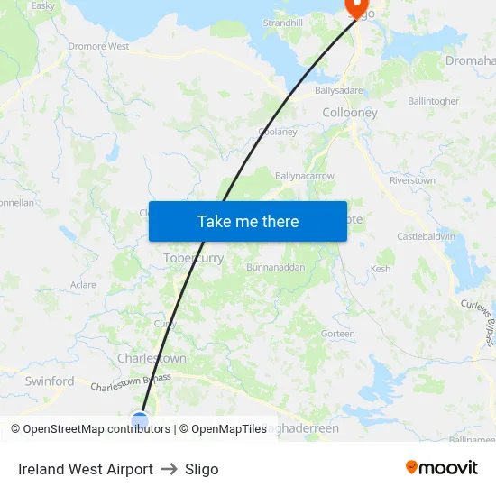 Ireland West Airport to Sligo map