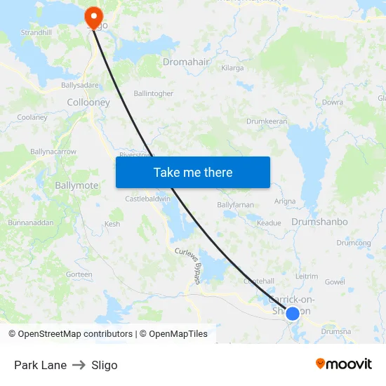 Park Lane to Sligo map