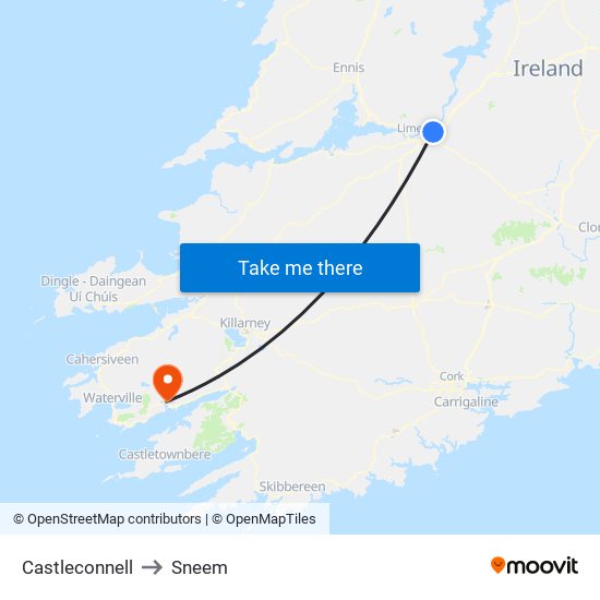 Castleconnell to Sneem map