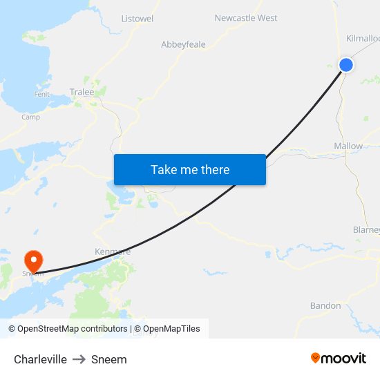 Charleville to Sneem map