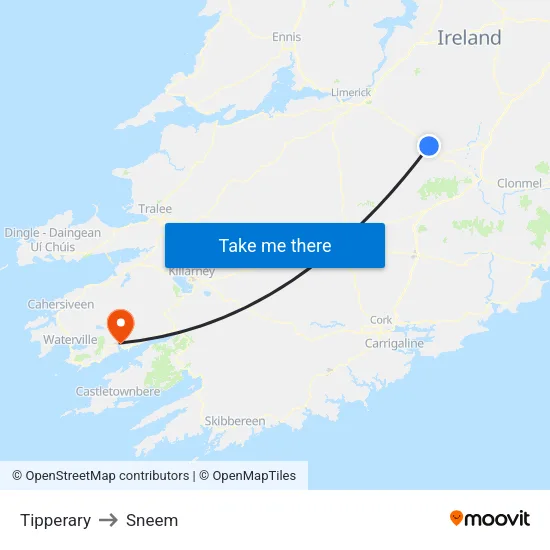 Tipperary to Sneem map