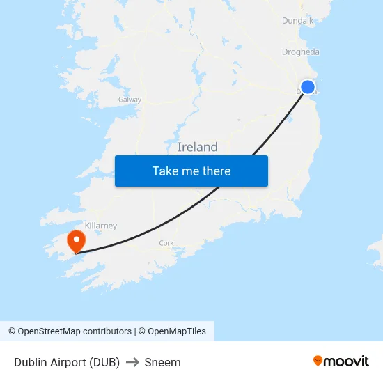 Dublin Airport (DUB) to Sneem map