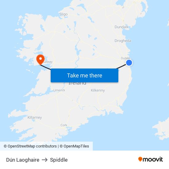 Dún Laoghaire to Spiddle map