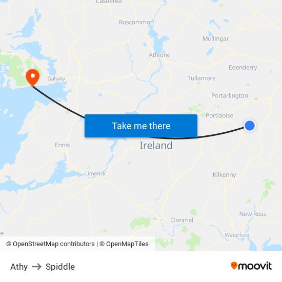 Athy to Spiddle map