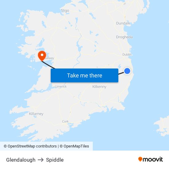 Glendalough to Spiddle map