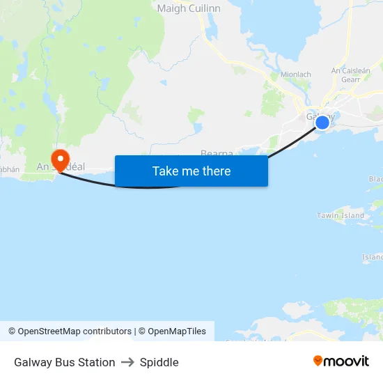 Galway Bus Station to Spiddle map