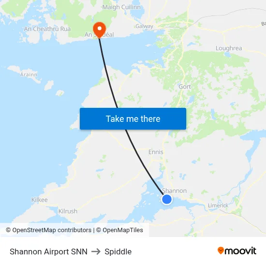 Shannon Airport SNN to Spiddle map