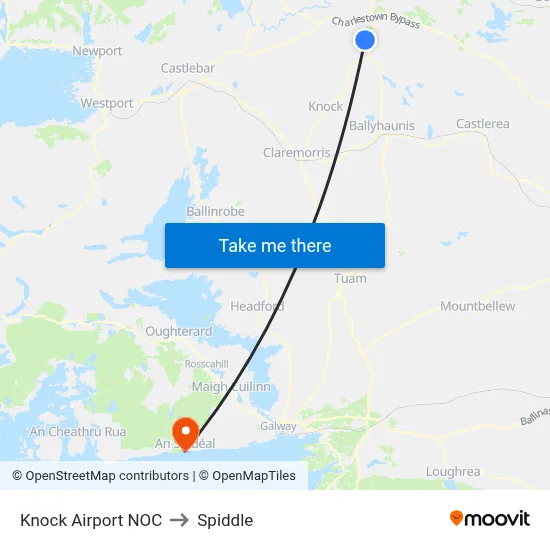 Knock Airport NOC to Spiddle map