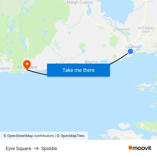 Eyre Square to Spiddle map