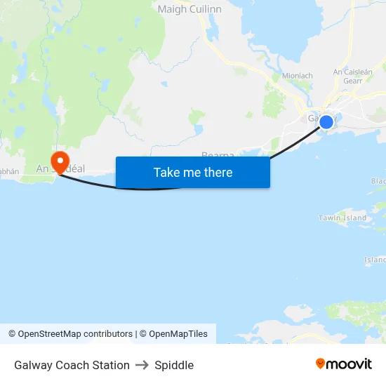 Galway Coach Station to Spiddle map