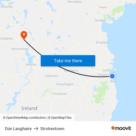 Dún Laoghaire to Strokestown map