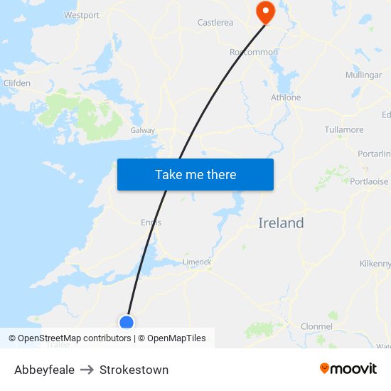 Abbeyfeale to Strokestown map