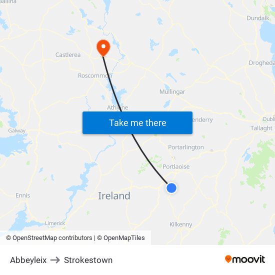 Abbeyleix to Strokestown map
