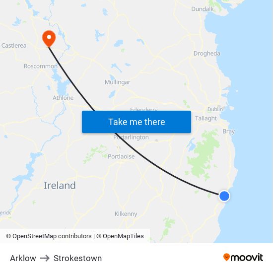 Arklow to Strokestown map