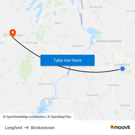 Longford to Strokestown map