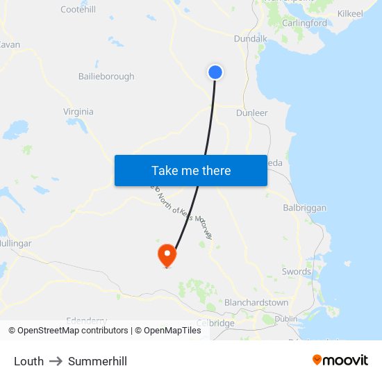 Louth to Summerhill map