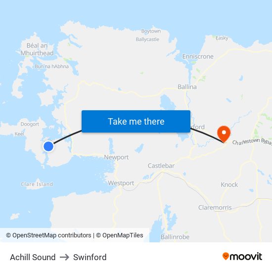 Achill Sound to Swinford map