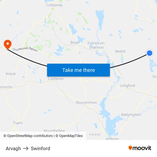 Arvagh to Swinford map