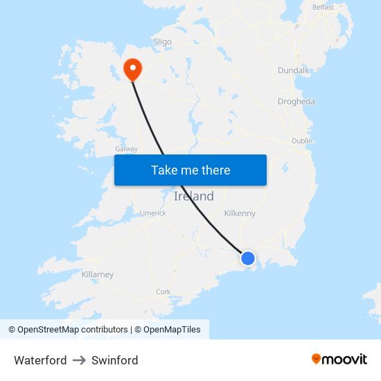 Waterford to Swinford map