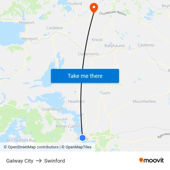 Galway City to Swinford map