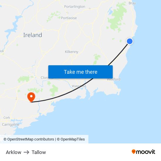 Arklow to Tallow map