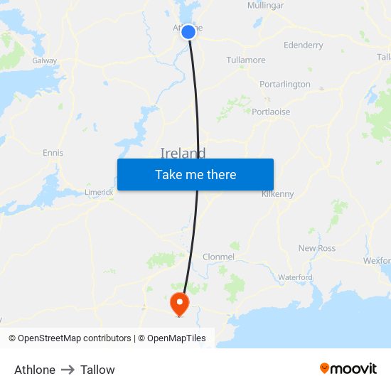 Athlone to Tallow map