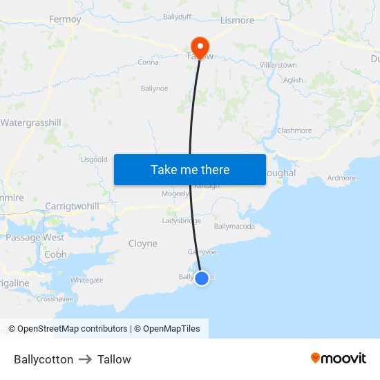 Ballycotton to Tallow map
