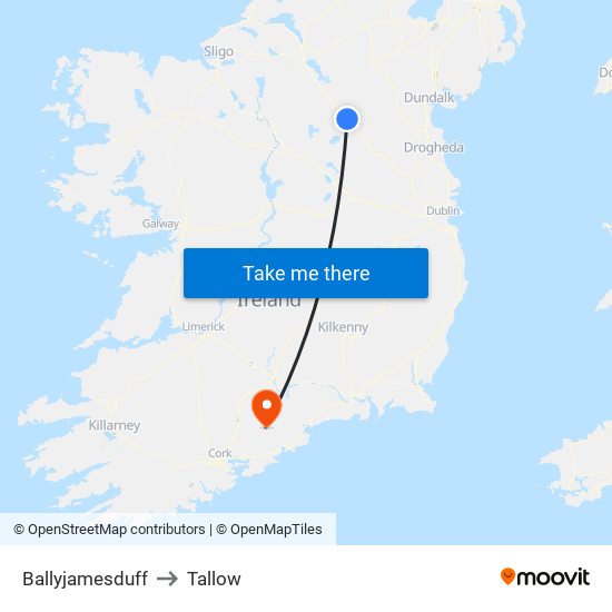 Ballyjamesduff to Tallow map