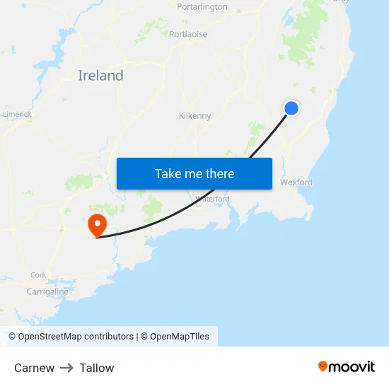 Carnew to Tallow map