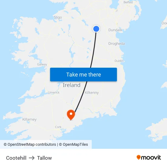 Cootehill to Tallow map