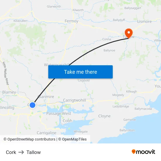 Cork to Tallow map