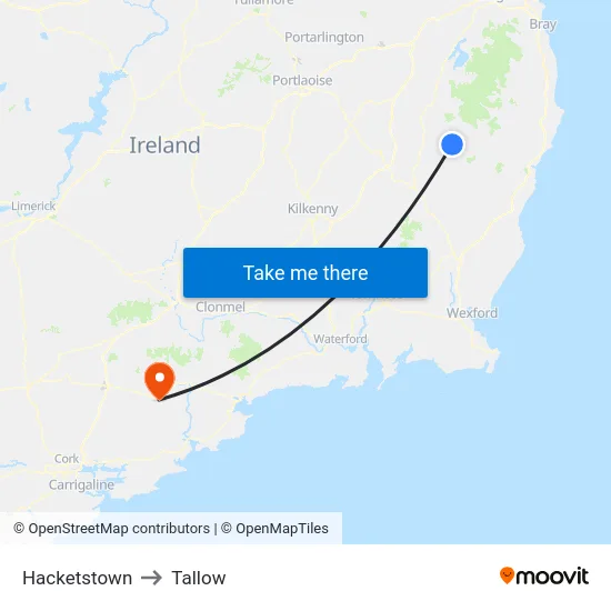 Hacketstown to Tallow map