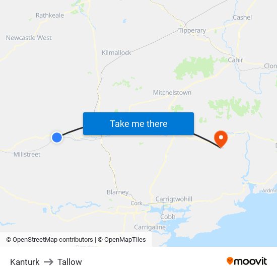 Kanturk to Tallow map