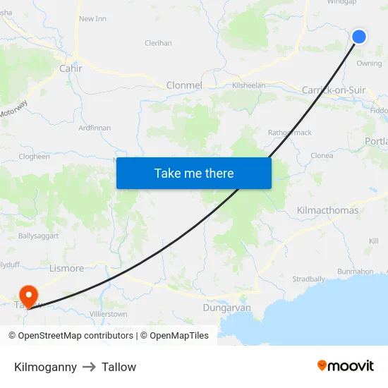 Kilmoganny to Tallow map
