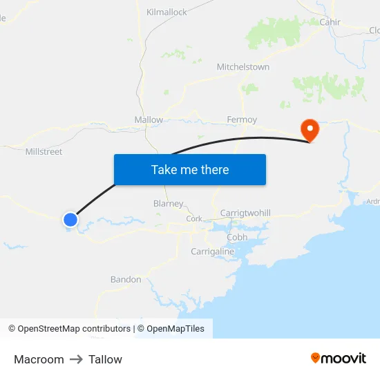 Macroom to Tallow map