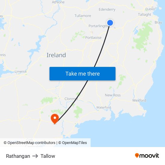 Rathangan to Tallow map