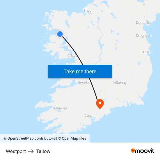 Westport to Tallow map