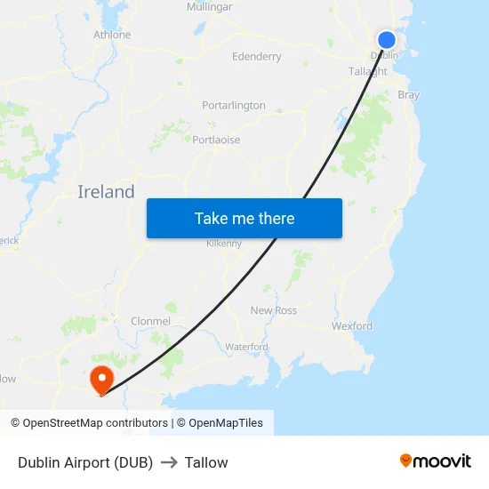 Dublin Airport (DUB) to Tallow map