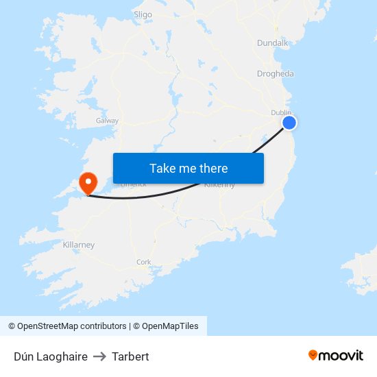 Dún Laoghaire to Tarbert map