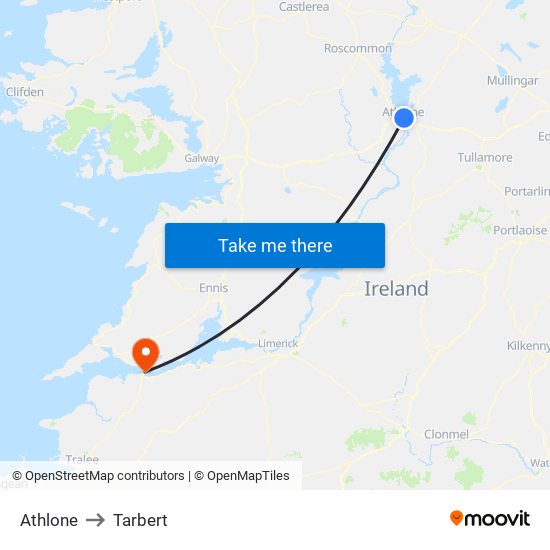 Athlone to Tarbert map