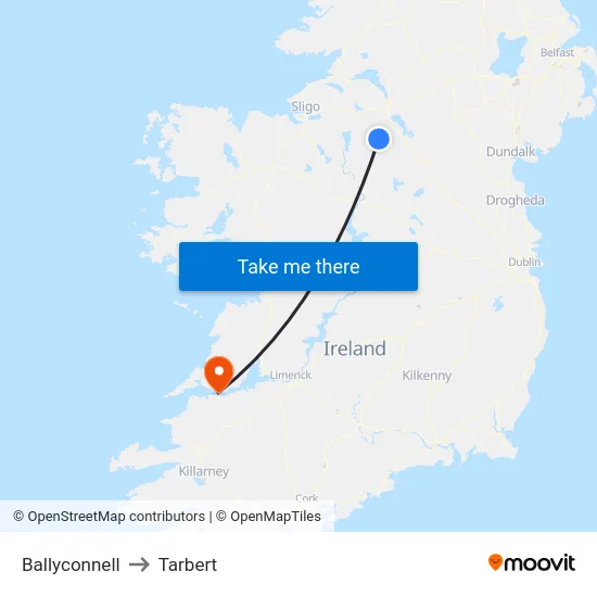 Ballyconnell to Tarbert map