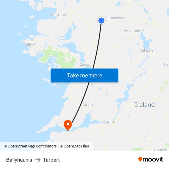Ballyhaunis to Tarbert map