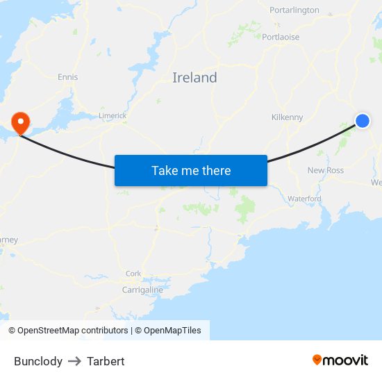 Bunclody to Tarbert map