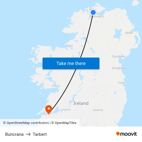 Buncrana to Tarbert map
