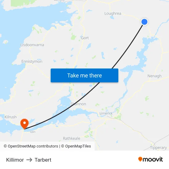Killimor to Tarbert map