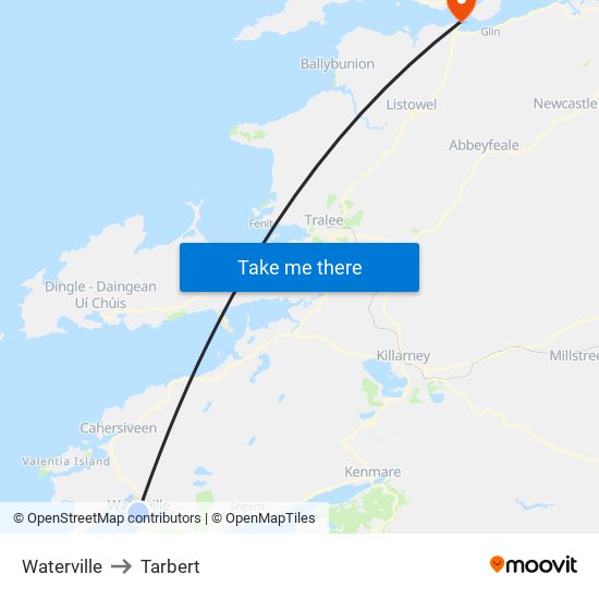 Waterville to Tarbert map