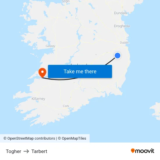 Togher to Tarbert map
