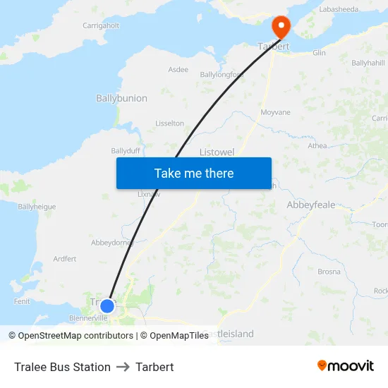 Tralee Bus Station to Tarbert map